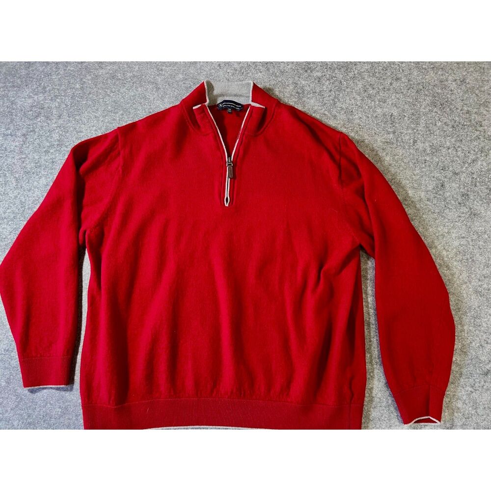 Hart Schaffner & Marx 100% Merino Wool Red Gray 1/4 Zip Sweater Sz XXL 2X Fall